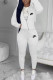 White Fashion Casual Embroidery Patchwork Hooded Collar Long Sleeve Two Pieces