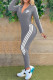 Grey Fashion Casual Letter Embroidered Zipper Collar Long Sleeve Two Pieces