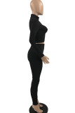 Red Sexy Solid Patchwork Fold Turtleneck Long Sleeve Two Pieces