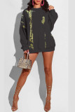 Black Casual Print Patchwork O Neck Tops