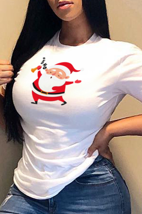 White Vintage Cute Character Print Patchwork O Neck T-Shirts