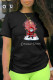 Black Street Cute Print Patchwork O Neck T-Shirts
