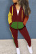 Dark Brown Casual Print Patchwork Zipper Hooded Collar Long Sleeve Two Pieces