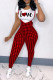 Red Fashion Casual Letter Plaid Print Basic O Neck Short Sleeve Two Pieces