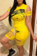 Yellow Fashion Simplicity Print Ripped O Neck Short Sleeve Two Pieces