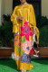 Yellow Fashion Casual Print Basic O Neck Long Sleeve Dresses