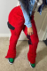 Red Casual Solid Patchwork Mid Waist Speaker Solid Color Bottoms