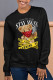 Black Street Cute Print Patchwork O Neck Tops