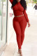 Red Sexy Solid Patchwork Fold Turtleneck Long Sleeve Two Pieces