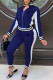 Blue Fashion Sportswear Print Patchwork Zipper Collar Long Sleeve Two Pieces