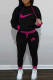Black Fashion Casual Embroidery Patchwork Hooded Collar Long Sleeve Two Pieces