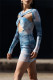 Blue Fashion Sexy Print Hollowed Out V Neck Long Sleeve Dresses
