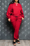 Red Fashion Casual Solid Basic O Neck Long Sleeve Two Pieces