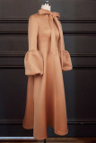 Khaki Fashion Casual Solid Basic O Neck Long Sleeve Dresses