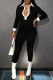 Black Fashion Casual Solid Patchwork V Neck Skinny Jumpsuits