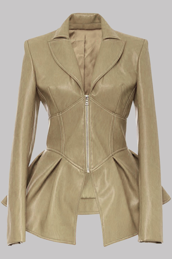 Yellow Fashion Casual Solid Patchwork Turndown Collar Outerwear