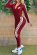 Burgundy Fashion Casual Letter Embroidered Zipper Collar Long Sleeve Two Pieces