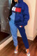 Blue Fashion Casual Print Patchwork Hooded Collar Long Sleeve Two Pieces