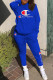 Blue Fashion Sportswear Embroidery Patchwork Hooded Collar Long Sleeve Two Pieces