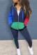 Royal Blue Casual Print Patchwork Zipper Hooded Collar Long Sleeve Two Pieces