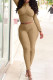 Khaki Sexy Solid Patchwork Fold Turtleneck Long Sleeve Two Pieces