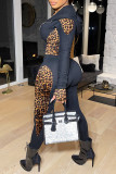 Orange Casual Print Leopard Split Joint Hooded Collar Long Sleeve Two Pieces
