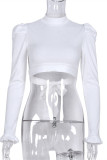 White Sexy Casual Solid Bandage Backless Half A Turtleneck Tops