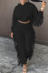 Black Fashion Casual Solid Tassel Hooded Collar Long Sleeve Two Pieces