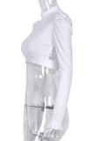 White Sexy Casual Solid Bandage Backless Half A Turtleneck Tops