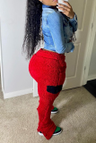 Red Casual Solid Patchwork Mid Waist Speaker Solid Color Bottoms