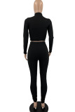 Red Sexy Solid Patchwork Fold Turtleneck Long Sleeve Two Pieces