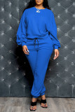 Red Fashion Casual Solid Basic O Neck Long Sleeve Two Pieces