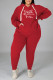 Red Casual Print Patchwork Hooded Collar Plus Size Two Pieces
