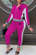 Rose Red Fashion Sportswear Print Patchwork Zipper Collar Long Sleeve Two Pieces