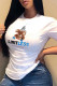 White Casual Daily Print Patchwork O Neck T-Shirts