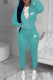 Baby Blue Fashion Casual Embroidery Patchwork Hooded Collar Long Sleeve Two Pieces