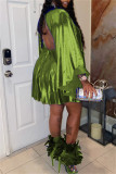 Red Fashion Casual Solid Hollowed Out V Neck Long Sleeve Dresses