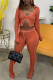 Orange Fashion Casual Solid Asymmetrical V Neck Long Sleeve Two Pieces
