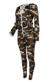 Camouflage Fashion Casual Camouflage Print Patchwork Hooded Collar Long Sleeve Two Pieces