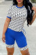 Blue Fashion Casual Print Patchwork O Neck Short Sleeve Two Pieces