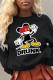 Black Casual Cute Print Patchwork O Neck Tops