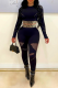 Black Sexy Print Patchwork O Neck Long Sleeve Two Pieces