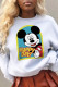 White Cute Character Patchwork O Neck Tops