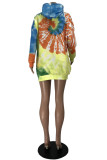 Multicolor Fashion Casual Print Tie Dye Basic Hooded Collar Long Sleeve Dresses