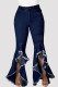 Dark Blue Fashion Casual Solid Patchwork High Waist Regular Denim Jeans