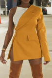 Yellow Sexy Solid Patchwork Turndown Collar Outerwear