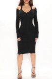 Red Sexy Solid Patchwork V Neck One Step Skirt Dresses
