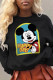 Black Cute Character Patchwork O Neck Tops