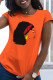 Orange Casual Daily Print Patchwork O Neck T-Shirts
