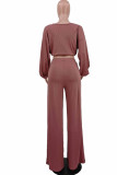 Red Casual Solid Patchwork O Neck Long Sleeve Two Pieces
